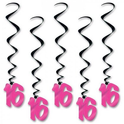 Hangdecoratie Whirls 16 jaar black pink