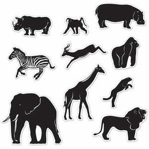 Jungle en Safari dieren silhouetten 10 stuks