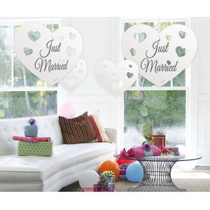 Hangdecoratie witte harten Just Married