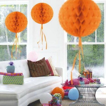 Honeycomb decoratie 30cm oranje