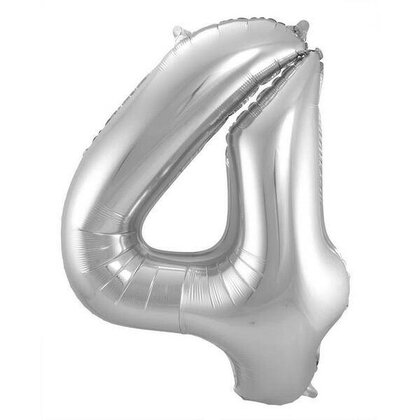 Folieballon 4 jaar ZILVER voor lucht of helium MEGA