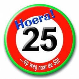Button 25 jaar verkeersbord Op is Op