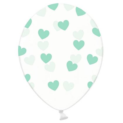 Ballonnen transparant met mintgroene hartjes