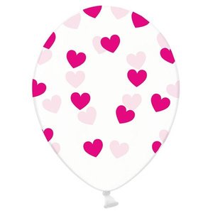 Ballonnen transparant met donkerroze hartjes