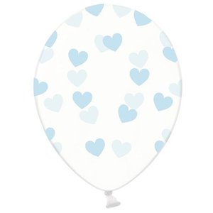 Ballonnen transparant met blauwe hartjes