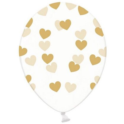 Ballonnen transparant met goudkleurige hartjes