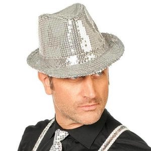 Hoed popstar met pailletten zilver Op is Op