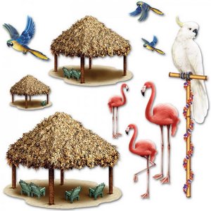 Wanddecoratie Tiki huts en tropische vogels