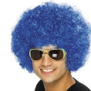 Pruik afro of clown blauw luxe