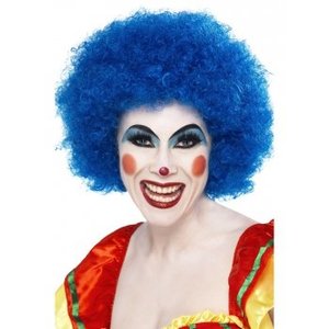 Pruik afro of clown blauw luxe Op is Op