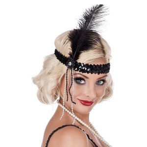 Hoofdband Charleston met pailletten zwart Op is Op