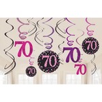 Hangdecoratie 70 jaar stijlvol zwart-roze-wit