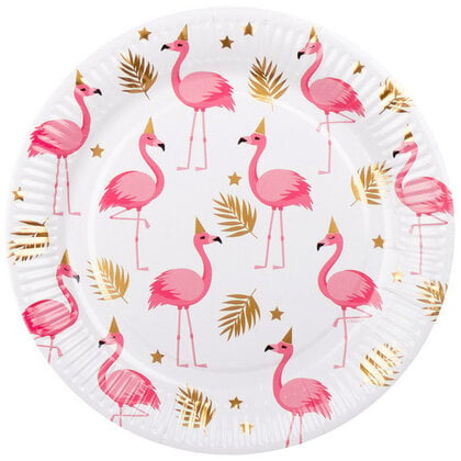 Bordjes Flamingo goud wit roze 10 stuks