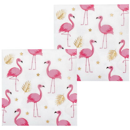 Servetten Flamingo goud wit roze 20 stuks