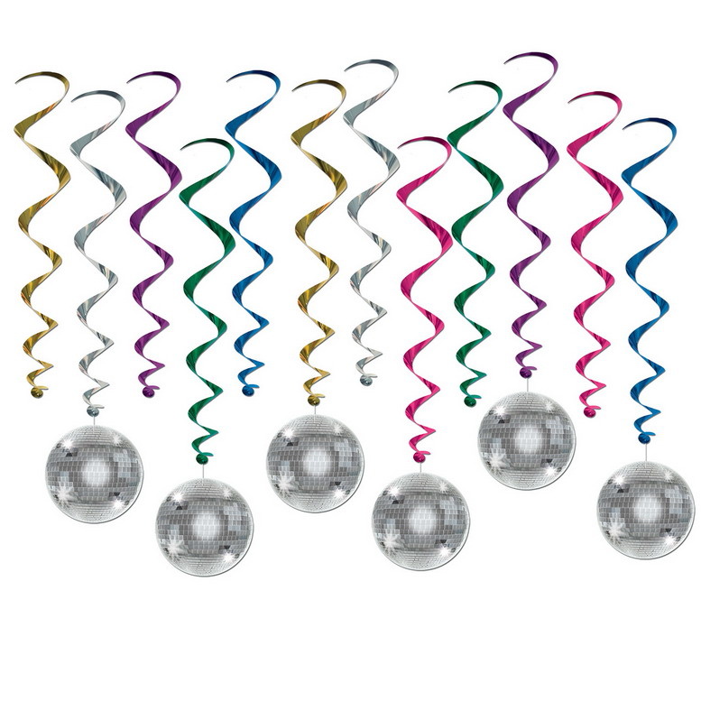 2 stuks glitter discoballen, decoratieslinger, banner en 12 stuks mini