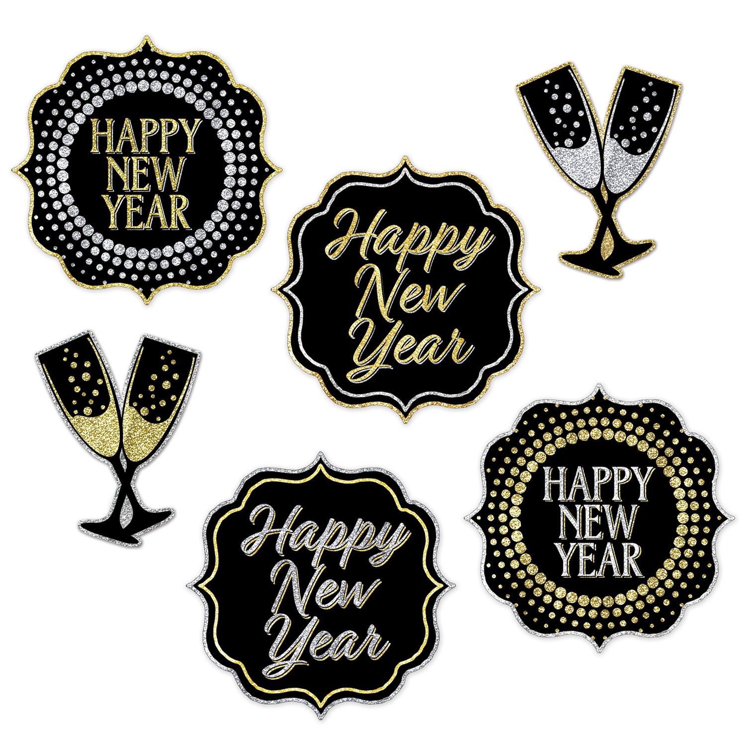 Decoraties Happy New Year stijlvol 6 stuks