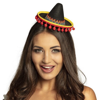 Tiara Sombrero zwart luxe met balletjes