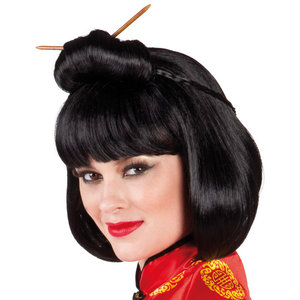 Pruik Chinese dame met haarstokjes Op is Op