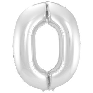 Folieballon cijfer 0 ZILVER MEGA Op is Op