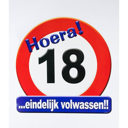 Schild Hoera 18 jaar groot