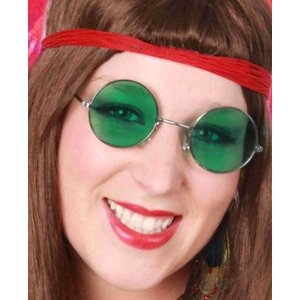 Bril hippie met groen gekleurd glas Op is Op