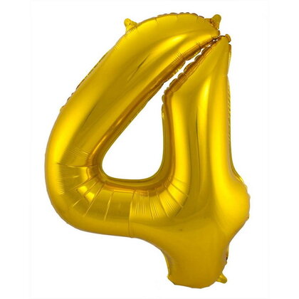 Folieballon cijfer 4 GOUD voor lucht of helium MEGA