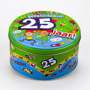 Snoep koekjestrommel 25 jaar Op is Op