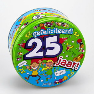 Snoep koekjestrommel 25 jaar Op is Op