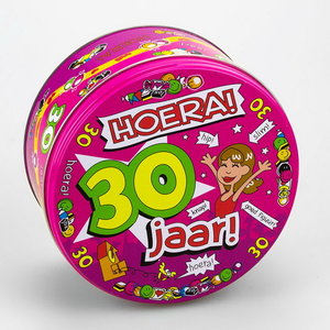 Snoep koekjestrommel 30 jaar vrouw Op is Op