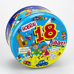 Snoep koekjestrommel 18 jaar Op is Op