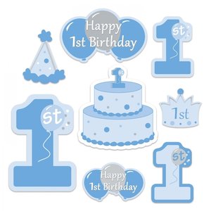 Decoratie 1 jaar Happy Birthday blauw 8 stuks