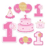 Decoratie 1 jaar Happy Birthday roze 8 stuks