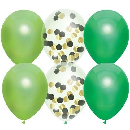 Ballonnen groen en transparant met confetti 6 stuks