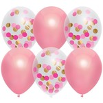 Ballonnen roze en transparant met confetti 6 stuks