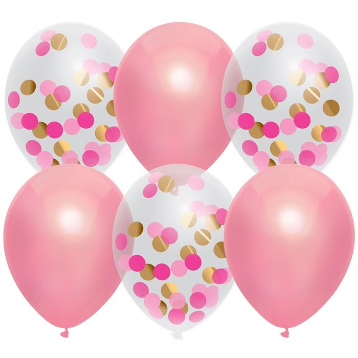 Ballonnen roze en transparant met confetti