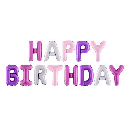Folieballonnen Happy Birthday roze paars zilver