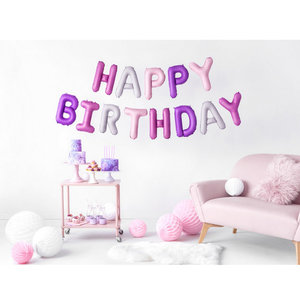 Folieballonnen Happy Birthday roze paars zilver