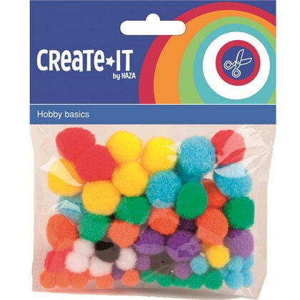 Pompoms gekleurd 78 stuks