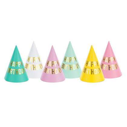 Hoedjes Happy Birthday pastel 6 stuks