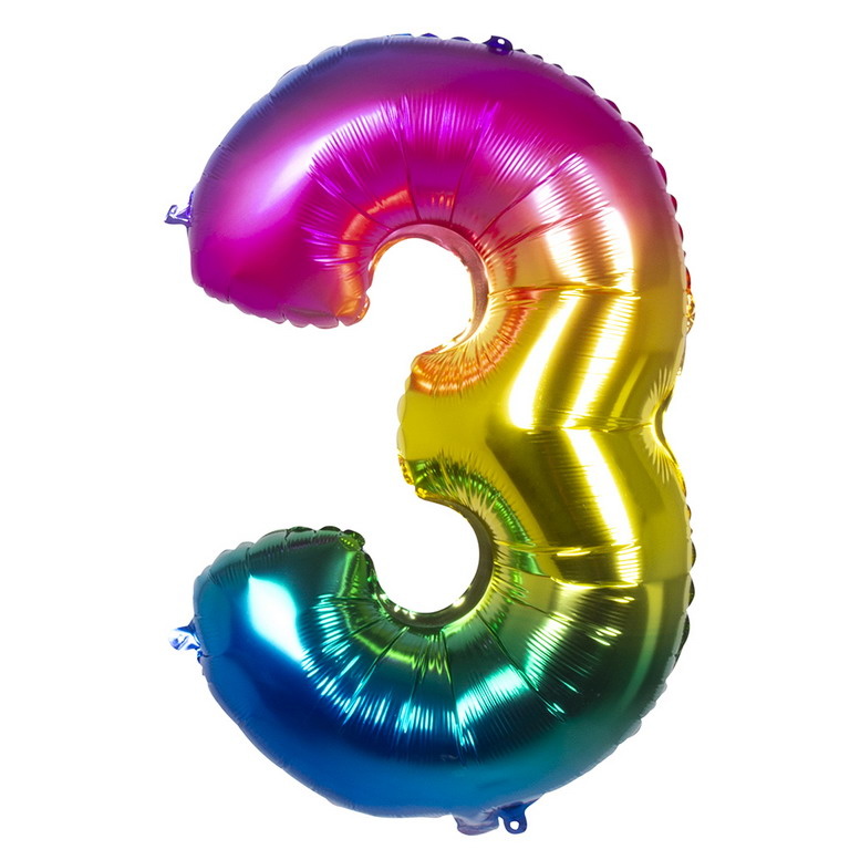 Helium ballon cijfer 3 Regenboog, Versiering verjaardag 3 jaar, Tuf-Tuf