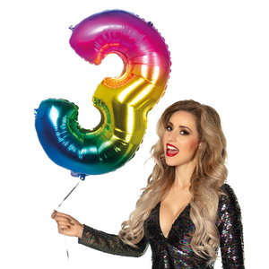 Folieballon cijfer 3 REGENBOOG MEGA Op is Op