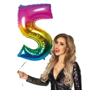 Folieballon cijfer 5 REGENBOOG MEGA Op is Op