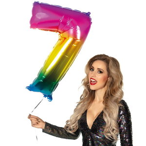 Folieballon cijfer 7 REGENBOOG MEGA Op is Op