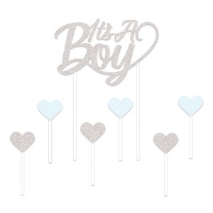 Taartdecoraties It's a Boy glitterzilver