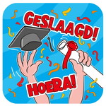 Deurbord Hoera Geslaagd blauw Op is Op