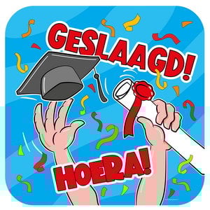 Deurbord Hoera Geslaagd blauw Op is Op