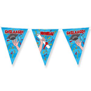 Vlaggenlijn Hoera Geslaagd blauw Op is Op