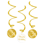 Hangdecoratie 21 jaar goud wit 3 stuks