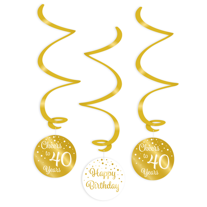 Hangdecoratie 40 jaar goud wit 3 stuks