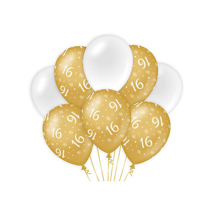 Ballonnen 16 jaar goud wit 8 stuks